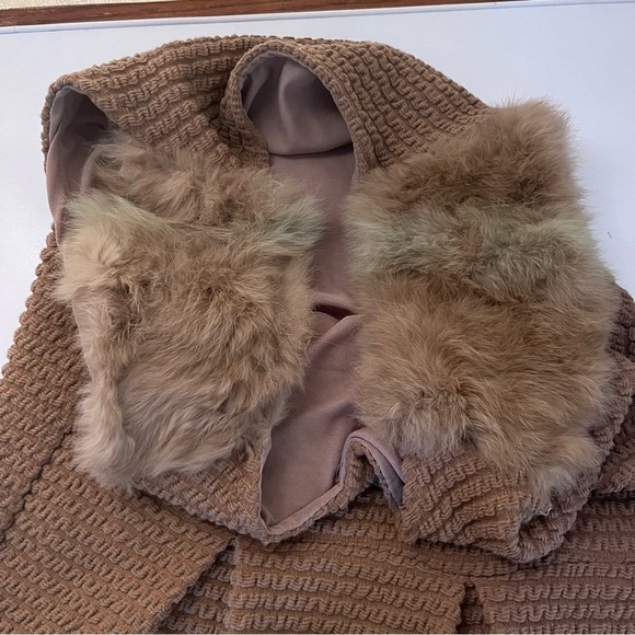 Authentic Rabbit Fur A-Line Mini Scoop Neckline Stretch Dress Brown Small - Picture 8 of 13